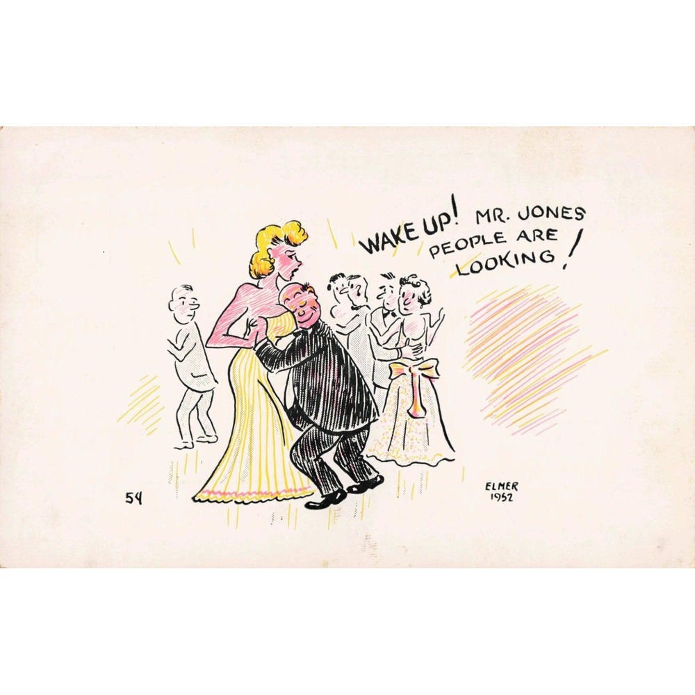 Vintage 1952 Elmer Anderson Comic Postcard Wake Up Mr Jones Dancing Humorous Art - Picture 1 of 2